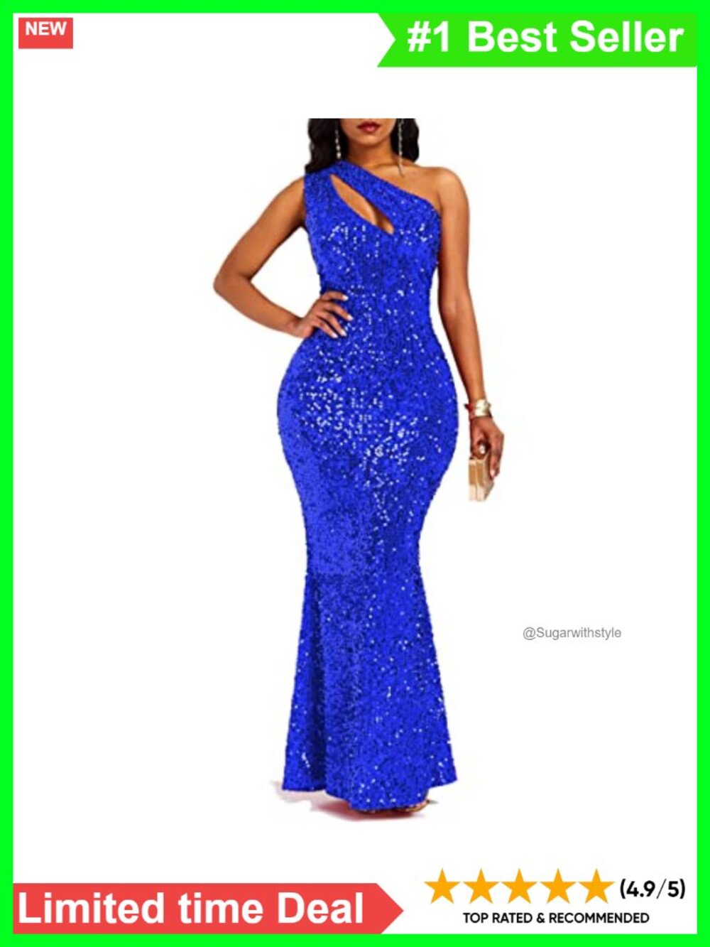 Sequins Sleeveless Oblique Collar Mermaid Maxi Dress Bodycon Party Dress